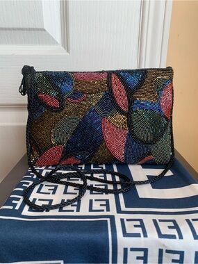 Du-Val vintage  Beaded  Clutch Braided crossbody Strap